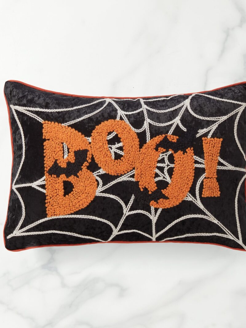 Boo! Web & Bats 14x20 Beaded Halloween Pillow
